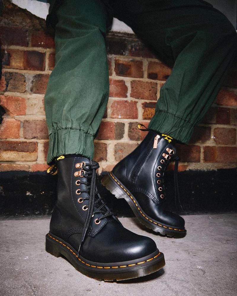 Dr Martens 1460 Pascal Rose Gold Hardware Lær Snørestøvletter Dame Svarte | Norge 587BEX